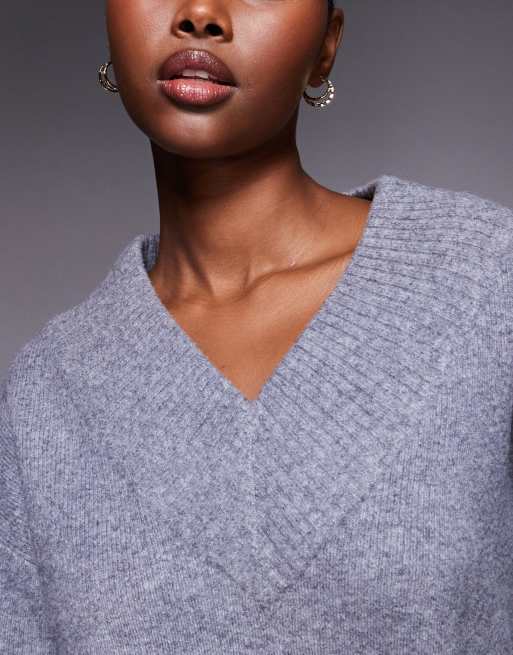 River Island – Ciemnoszary sweter z dekoltem V, 2 z 4