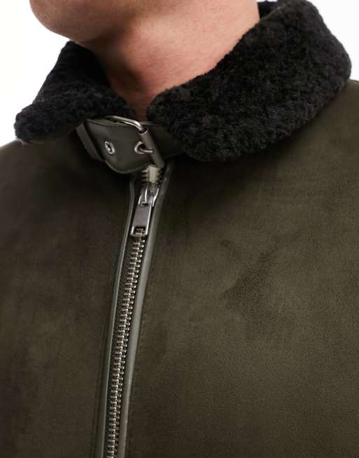 River Island – Ciemnozielona kurtka Aviator z kożuszkiem, 3 z 4