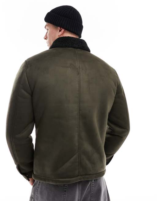 River Island – Ciemnozielona kurtka Aviator z kożuszkiem, 4 z 4