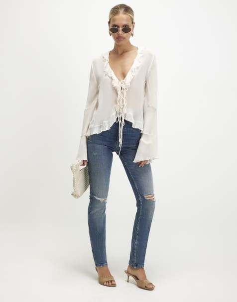 River Island Cigarette leg ripped jeans in denim - medium - view 1