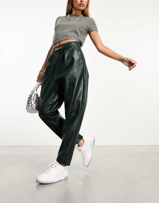 River Island cigarette snaffle PU trouser in Green
