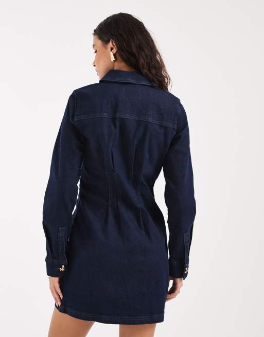 River Island cinch waist denim dress in dark denim, 4 of 4
