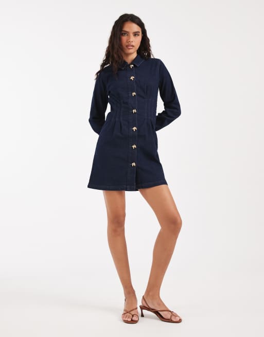 River Island cinch waist dress in dark denim, 2 of 4