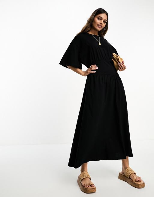 River Island cinched waist midi tee dress in black