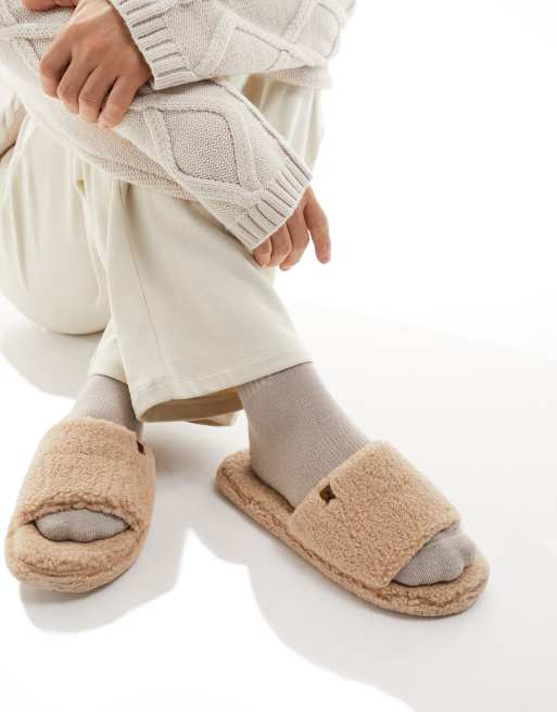 River Island - Claquettes en laine d'agneau - Beige
