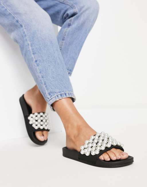 River Island Claquettes orn es de perles Noir ASOS