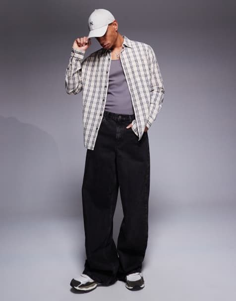 River Island classic check shirt in stone