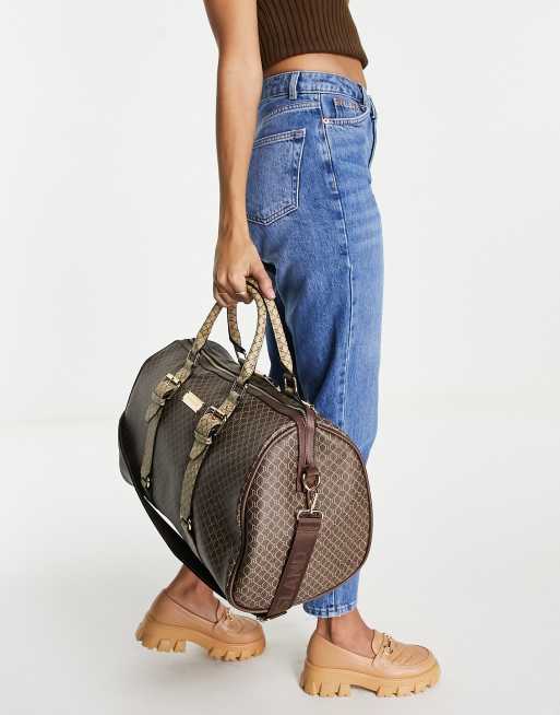 River Island Brown RI monogram barrel bag