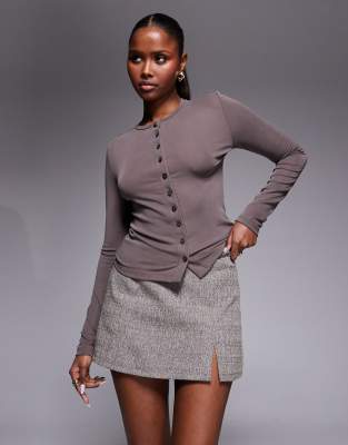 River Island clean belted skort with slit in dark brown brown 10590₽