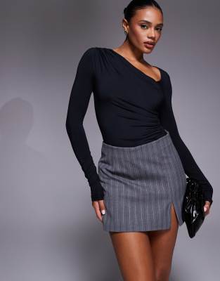 River Island Clean Belted Skort With Slit In Gray