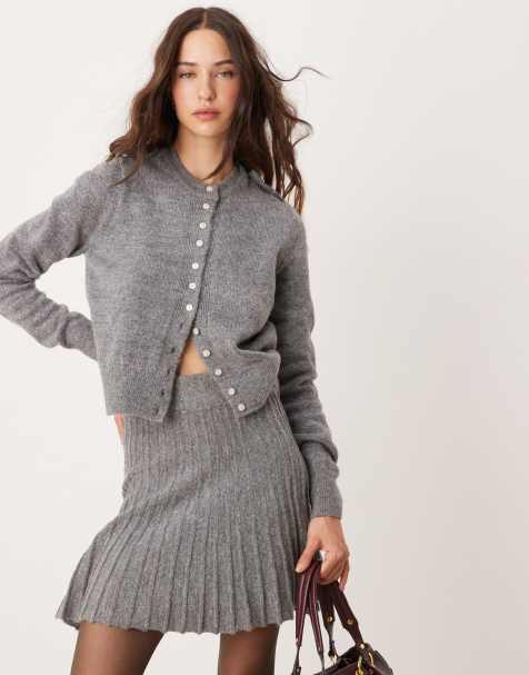 River Island clean button cardigan in grey marl (part of a set) - view 1