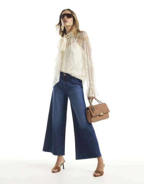River Island Clean culotte jeans in denim - dark - view 1