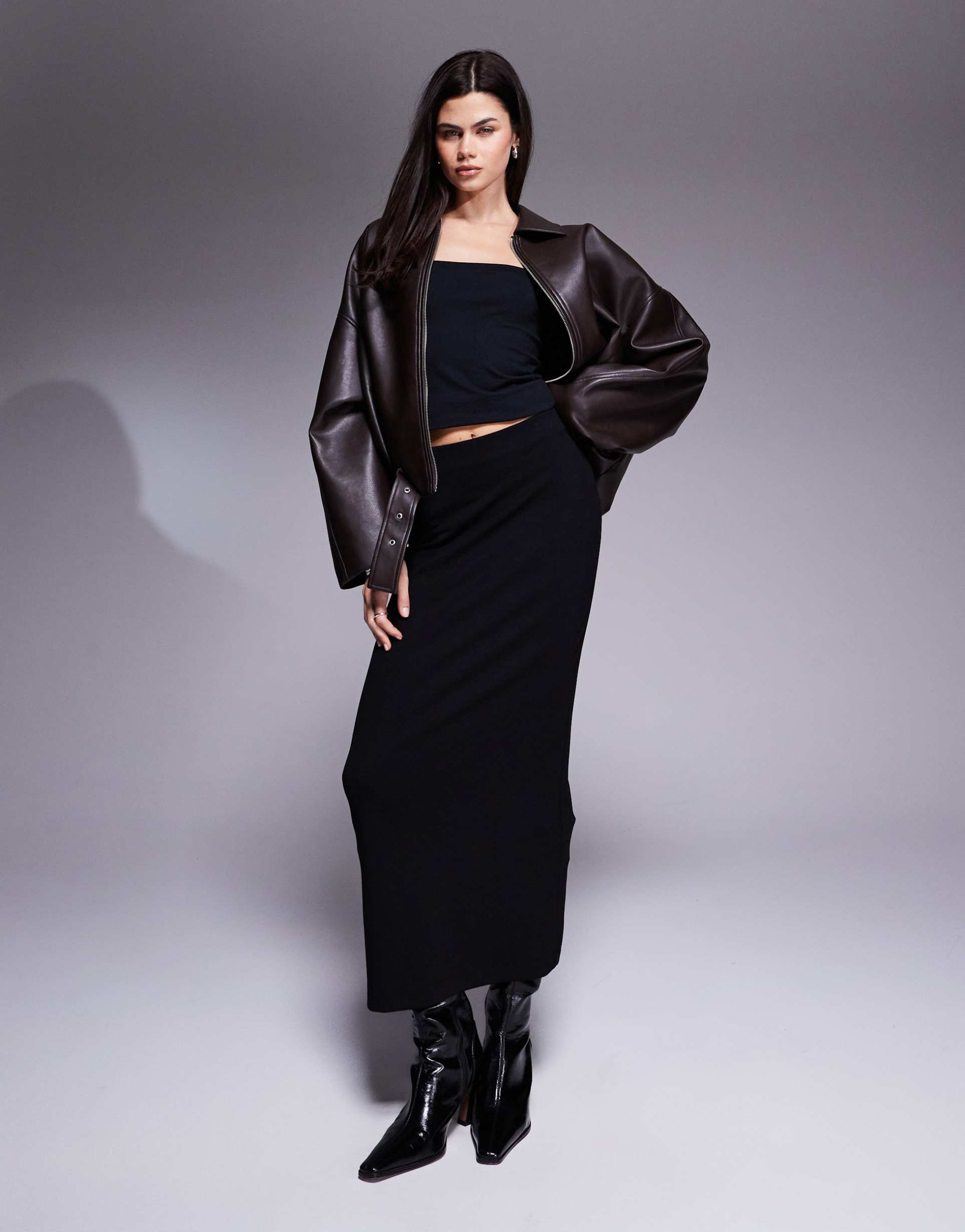 river island clean neoprene maxi skirt in black