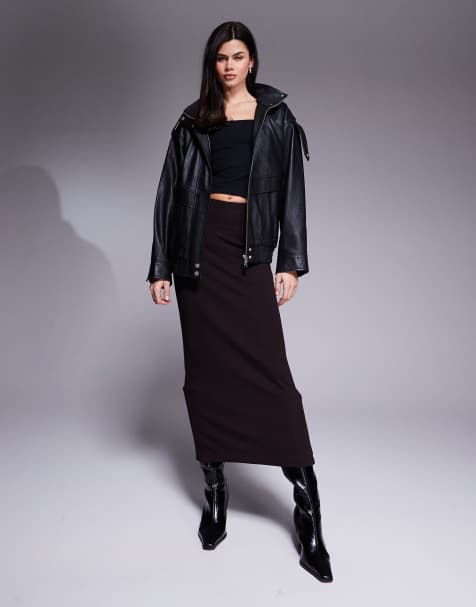River Island clean neoprene maxi skirt in brown - view 1
