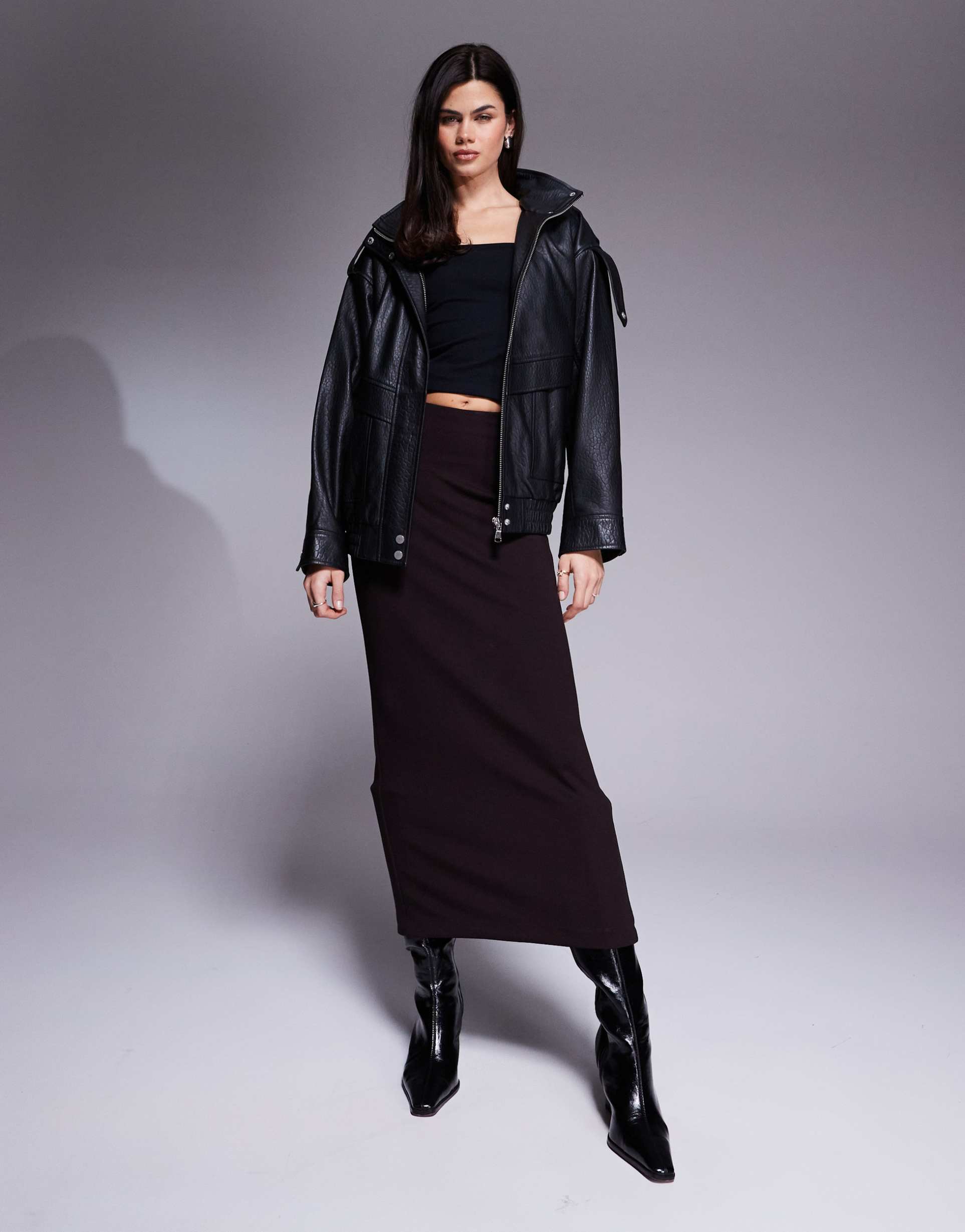 river island clean neoprene maxi skirt in brown