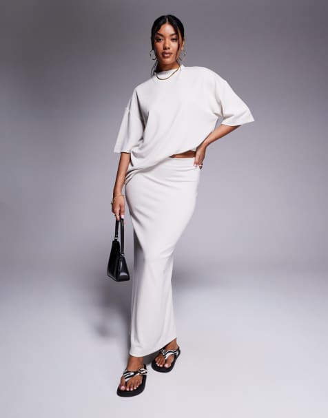 River Island clean neoprene maxi skirt in cream - view 1