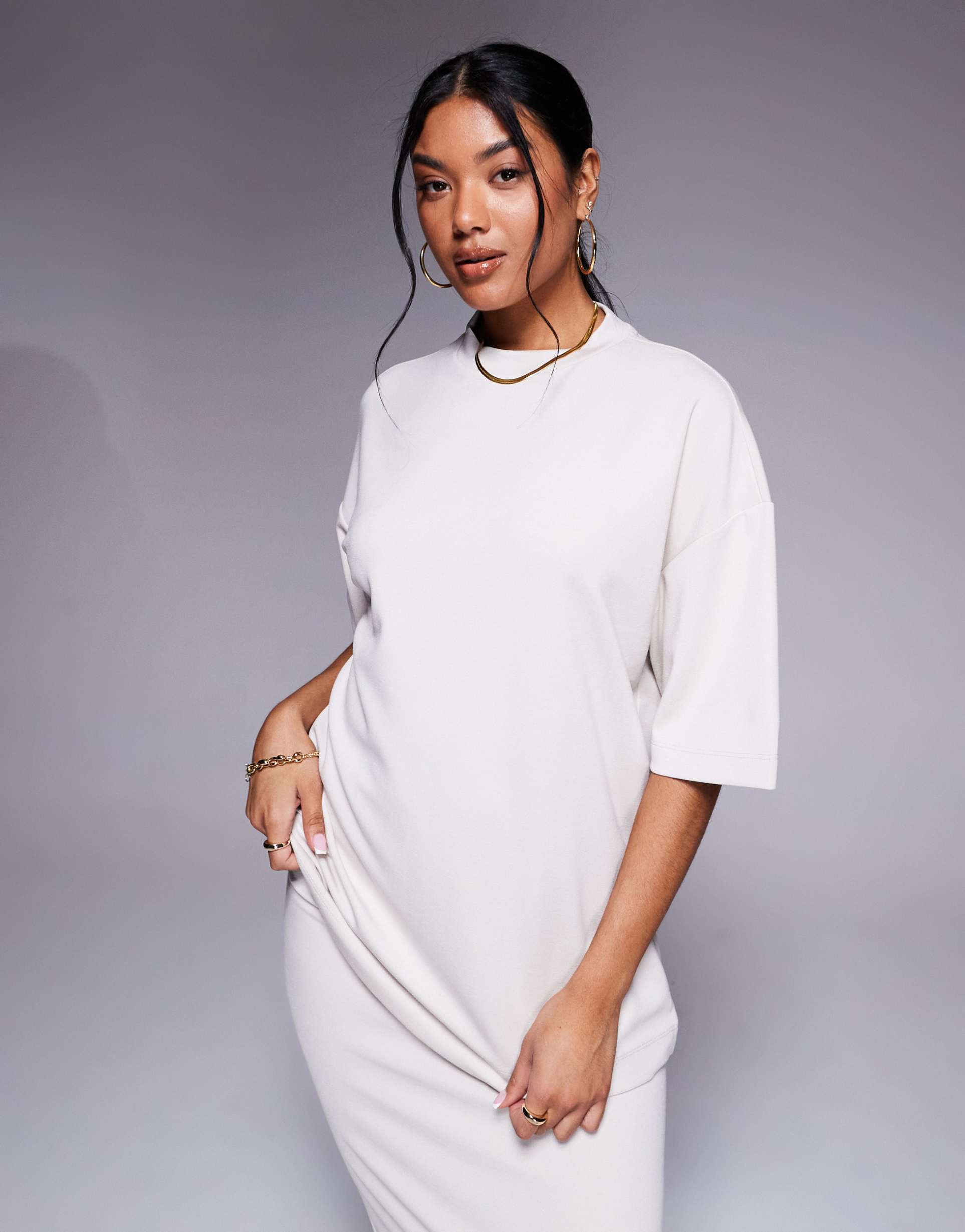 river island clean oversized t-shirt in cream