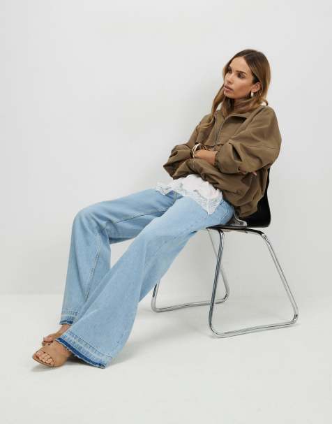 River Island Clean waist wide leg turn down hem jeans in denim - light - view 1