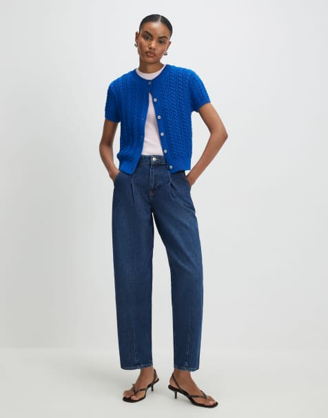 River Island Clean waistband barrel leg jeans in denim - dark - view 1