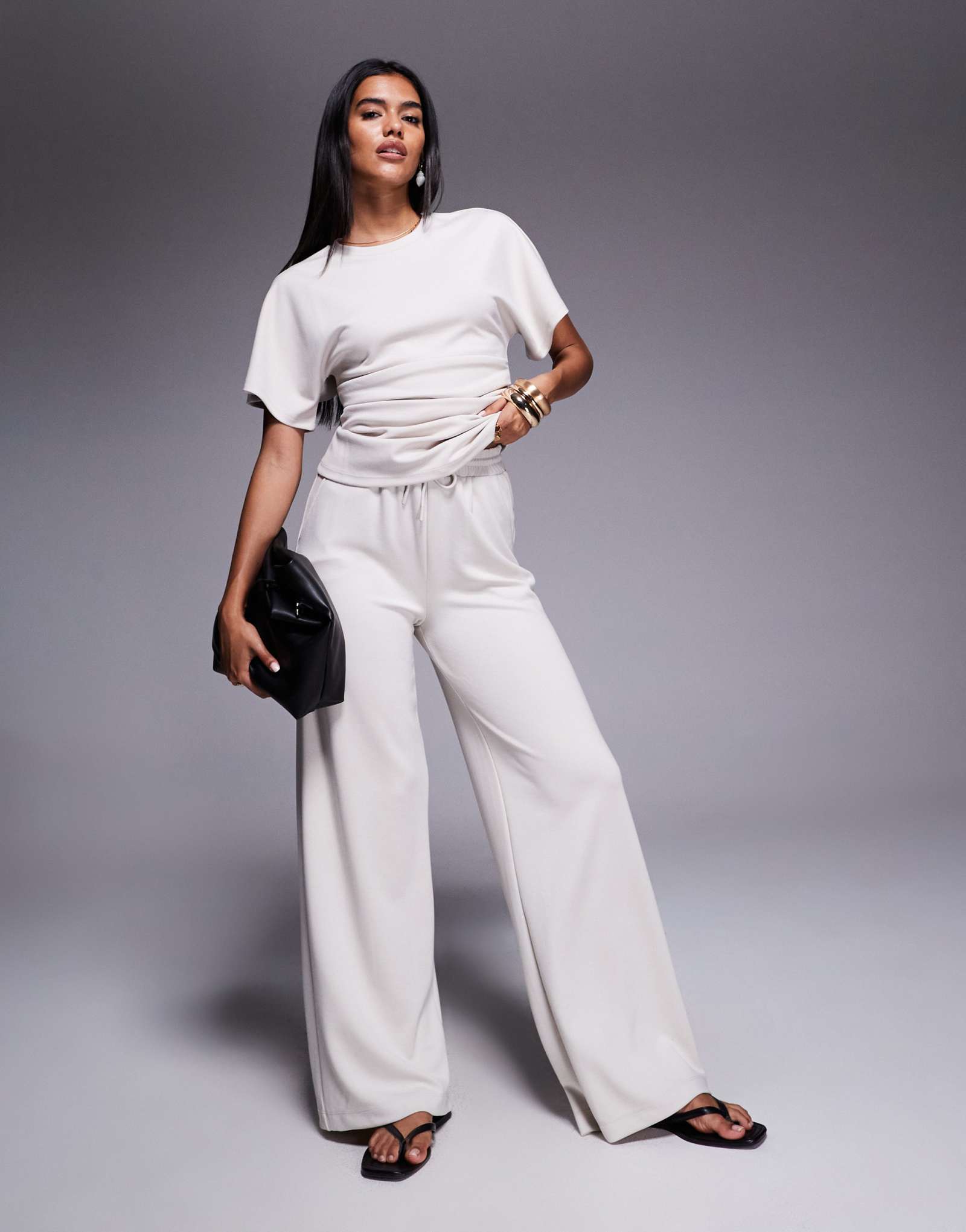 Широкие спортивные брюки River Island clean кремового цвета