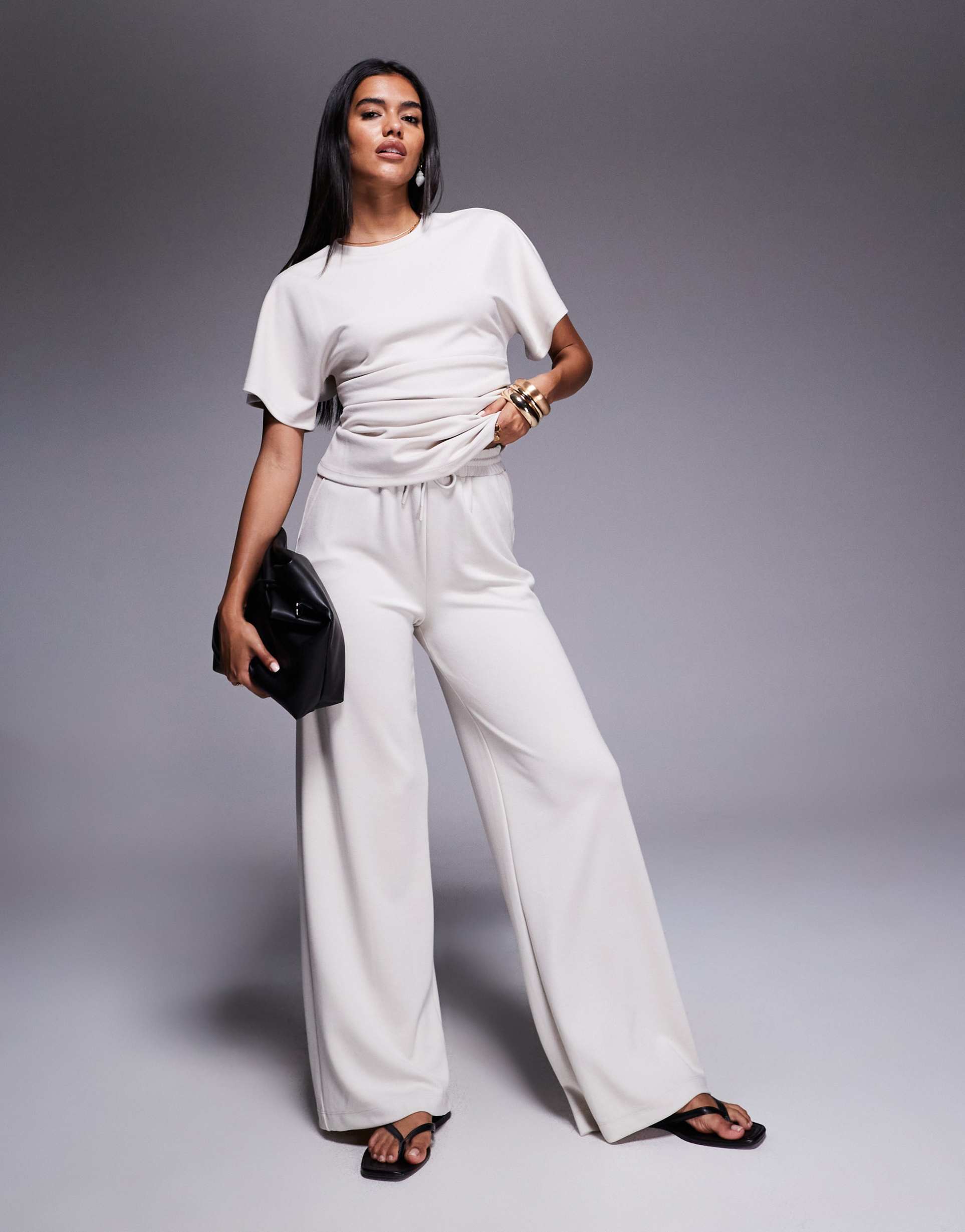 river island clean wide leg sweatpants in cream