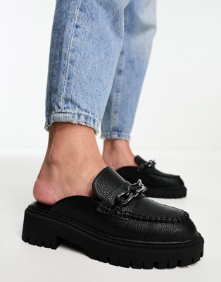 River Island cleated backless loafer in black | ASOS