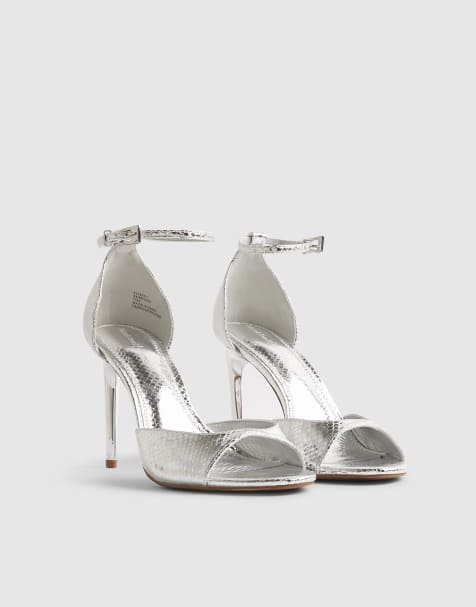 River Island Closed back heeled sandals in silver - view 1