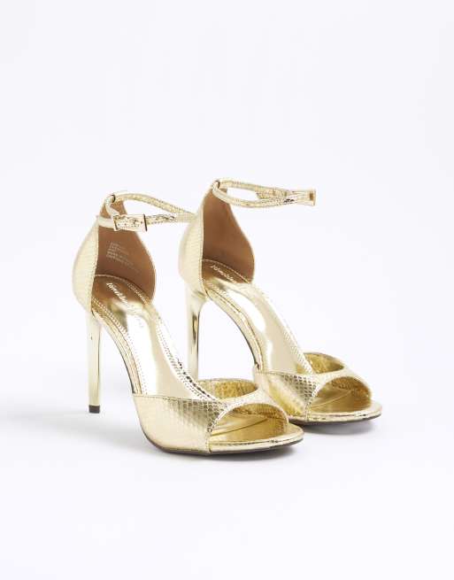 River Island Closed back open toe heels in gold , 2 of 4