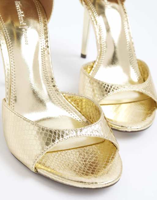 River Island Closed back open toe heels in gold , 3 of 4