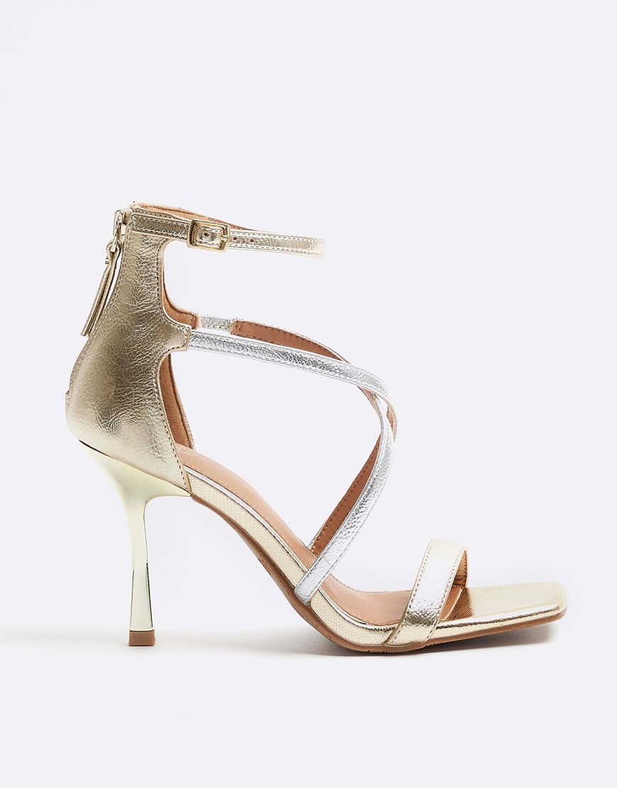 River Island Closed back strappy heeled sandals in gold