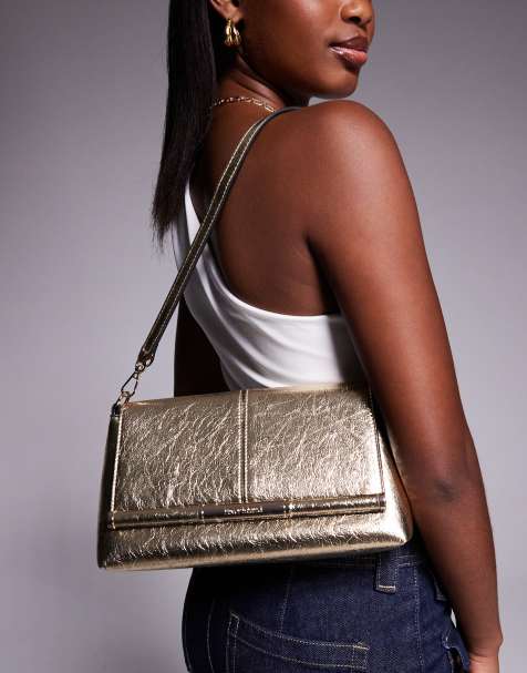 River Island - Clutch met band aan de voorkant in goud - view 1