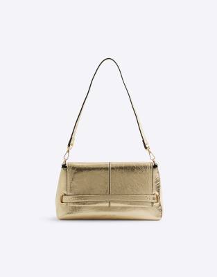 River Island - Clutch-Tasche in Gold mit Umschlag-Goldfarben