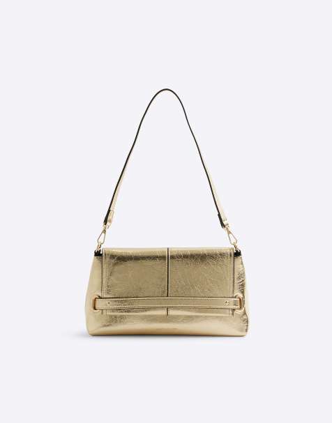 River Island – Clutch-Tasche in Gold mit Umschlag - view 1