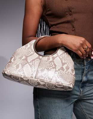 River Island - Clutch-Tasche mit Ringhenkel und Schlangenmuster-Neutral