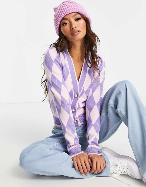 River Island co-ord argyle print cardigan in purple ASOS