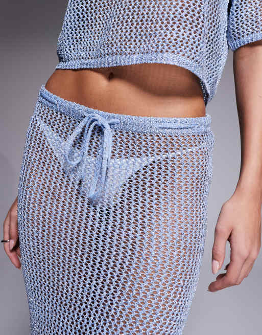 River Island co-ord cut and sew midi skirt in medium blue, 4 of 5