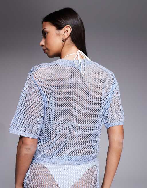 River Island co-ord cut and sew top in medium blue, 3 of 4