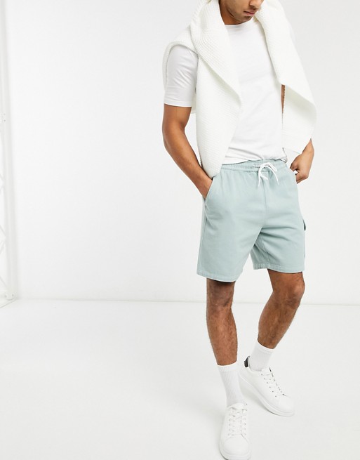 River Island co-ord denim washed pull on shorts in green