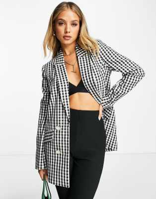 River Island co-ord gingham check blazer in black