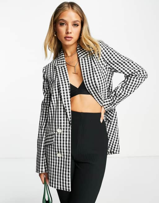 Black white shop check blazer