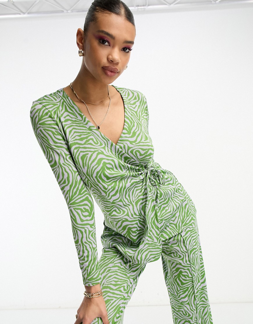 River Island co-ord jacquard tie side top in green