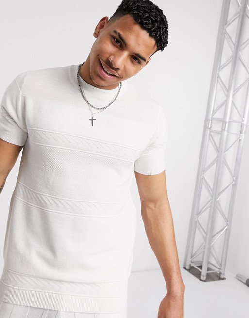 River Island co-ord knitted t-shirt in white