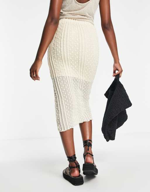 River Island co-ord lace texture midi skirt in cream, 2 of 4