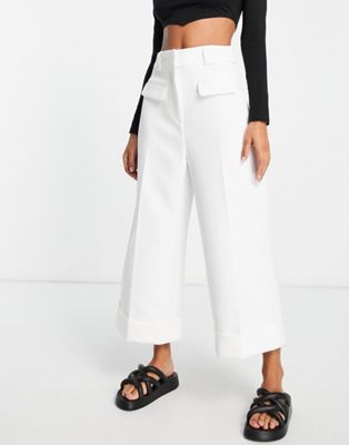 River Island co-ord low rise wide leg trouser in white