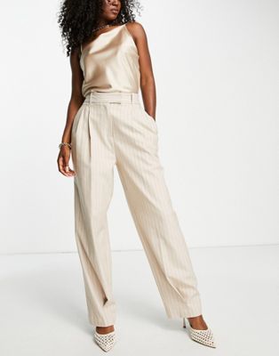 River Island co-ord pinstripe pleated trouser in beige | ASOS
