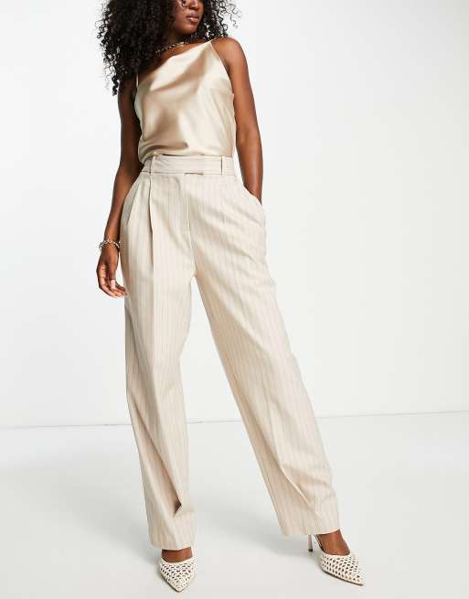 River Island wide leg stripe trousers in cream