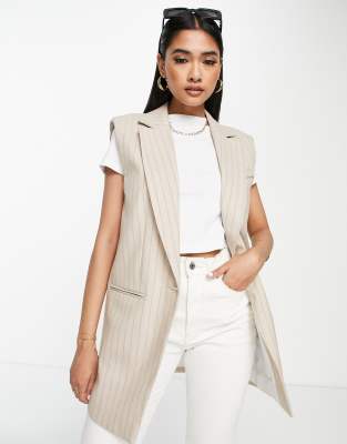 River Island co-ord pinstripe sleeveless blazer in beige