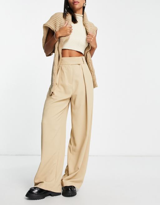 River Island co-ord pleated detail wide leg trouser in beige