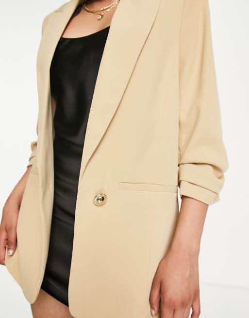 River Island co ord pleated sleeve blazer in beige
