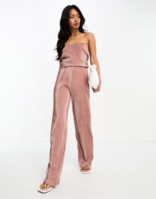 River Island co-ord plisse flare trouser in dark pink